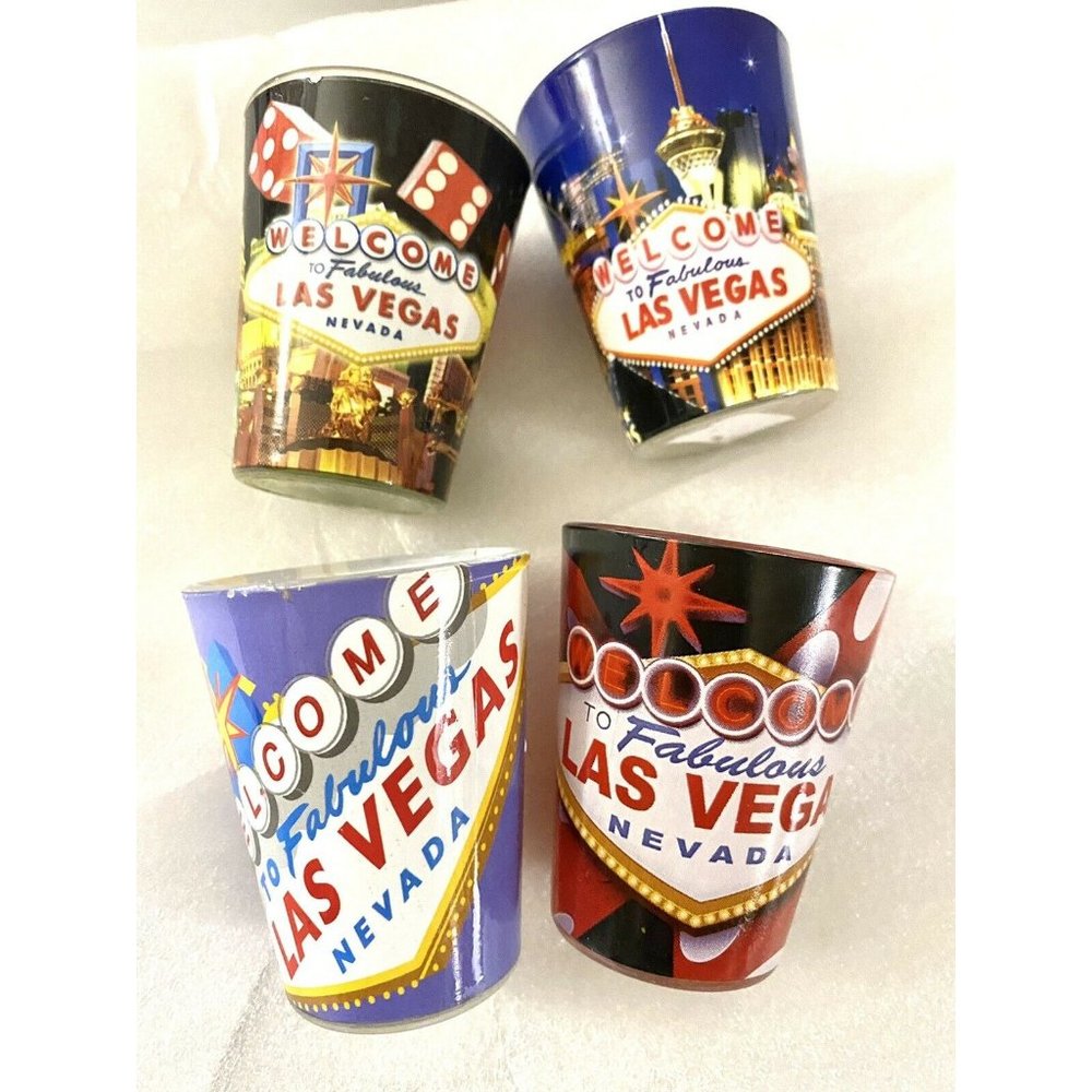 WELCOME TO FABULOUS LAS VEGAS NEVADA 4 SOUVENIR CITY SHOT GLASSES GLASS SET